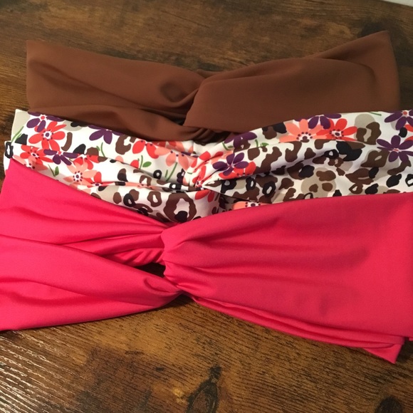 Twist headband three set brown, floral and magenta - Picture 2 of 2